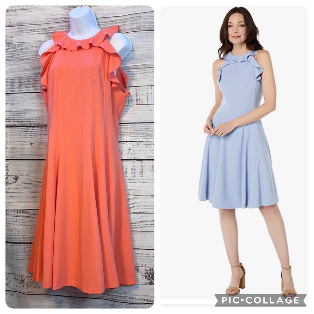 TOMMY HILFIGER Sleeveless Crepe Ruffle Trim Fit-and-Flare Dress | Size 12